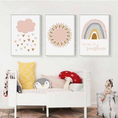 Simple North Omoran color cartoon sun cloud rainbow childrens room warm decoration painting home picture canvas printing