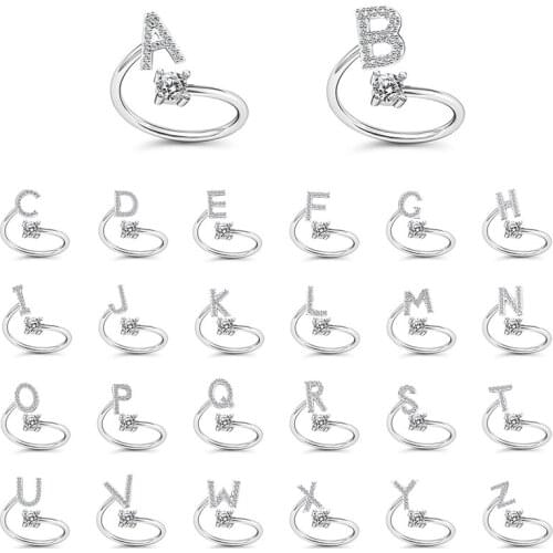 Simple Rhinestone 26 English Letter Trendy Open Rings For Women Adjustable Jewelry Wild Fashion Ring Elegant Accessories