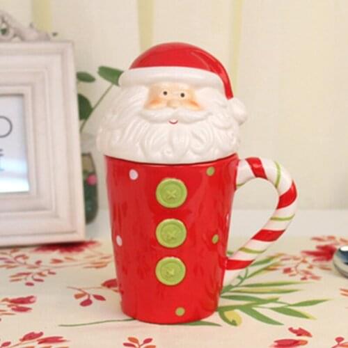 400mL New 3D Christmas Ceramic Coffee Mug with Lid Creative Funny Cute Tumbler Santa Claus Snowman Penguin Elk Gifts for Friends