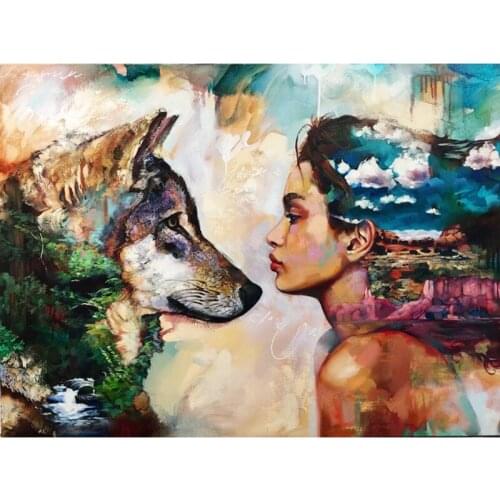 DIY 5D Full Drill Square Diamond Diamond Painting"Wolf And girl"Diamond Embroidery Cross Stitch Rhinestone Mosaic Painting