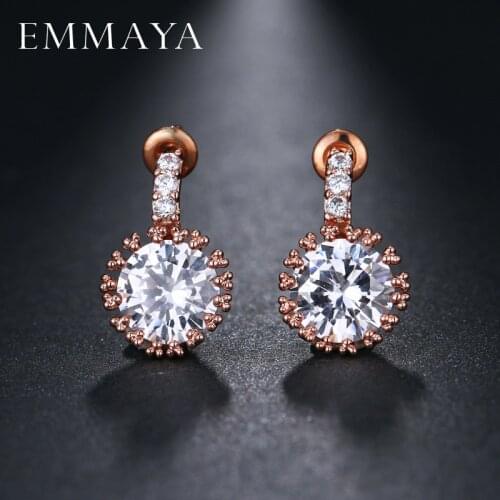 EMMAYA Fashion Style Cubic Zirconia Wedding Stud Earrings Rose Gold Color Fashion Brand CZ Stone Jewelry Wholesale For Women