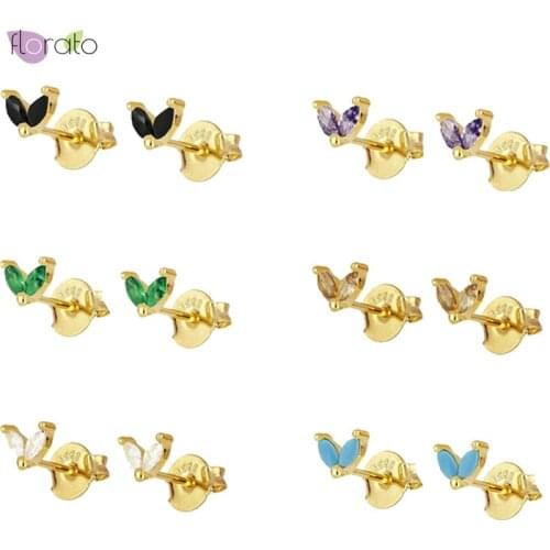 European and American 925 Sterling Silver Earrings Dainty 2 Marquise CZ Flower Shaped Stud Earrings for Women Minimalist Earings