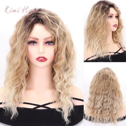Kimi Hair Ombre Dark Root Blonde Synthetic Wigs Heat Resistant Wavy Hair for Women