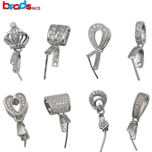 Beadsnice 925 sterling silver bail connectors platinum plated pinch bail pendant clasp for jewelry making nice gift ID 34622