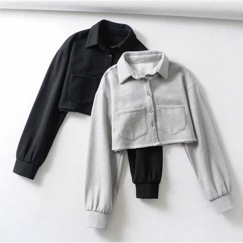 NEW fall Women baseball cotton Jacket Top loose lapel Shirt Coat Casual Vintage Oversize solid color cool short jackets