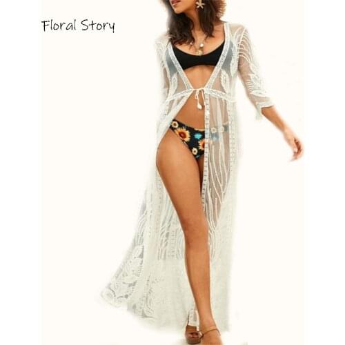 Lace Cover Up Women Swimsuit Cover Ups Bikini Blouse FLORAL STORY 2021 Long Summer Lace Cover Bikini Cover Ups Swimwear Cover Up