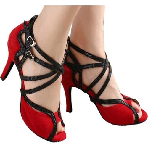 Wholesale Ladies Red Suede LATIN Shoes Ballroom Dance Shoes Salsa Tango Bachata Mambo Shoes All Size