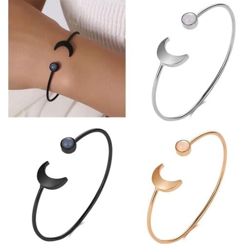 1 Pc Women Fashion Moon Sun Open Bracelet Size Adjustable Black Metal Bracelet Elegant Girl Gift Exquisite Accessories