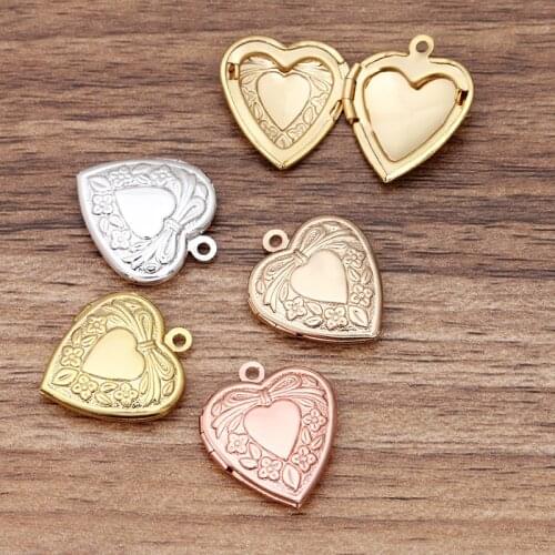 10 pcs/lot 20x23mm Metal Brass Heart Locket Pendant Can Open Photo Locket Pendant DIY Necklace Pendant Wholesale