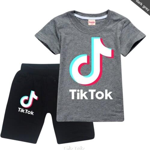 2020 New Tik Tok Fashion Casual Summer Hot Sale Boys and Girls Childrens Short Sleeve Cartoon T-shirt Top + Shorts 2pcs Set