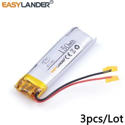 3pcs /Lot 3.7v lithium Li ion polymer rechargeable battery 401040 150mAh recording pen wireless ear phone point reading pen
