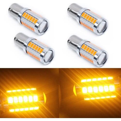 Hot Sale 4pcs Amber Car Tail Turn Brake Reverse Signal Bulb ,156PY BAU15S PY21W LED 33SMD,Super High Brightness