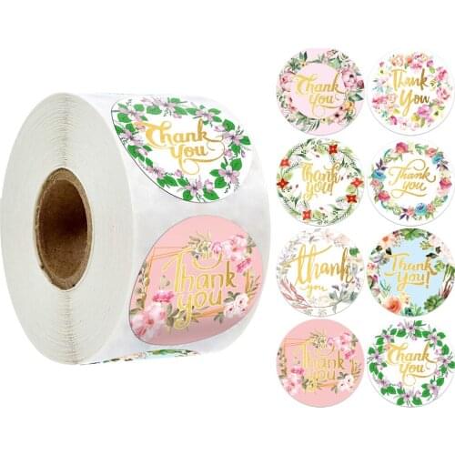 50-500Pcs Thank You Stickers Seal Labels Round Flower Stickers For Hand Made Gift Or Wedding Decor Labels Stationery Stickers