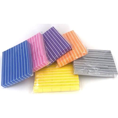 50pcs lot Double-sided Mini Nail File Blocks Colorful Sponge Nail Polish Sanding Buffer Strips Polishing Manicure Tools