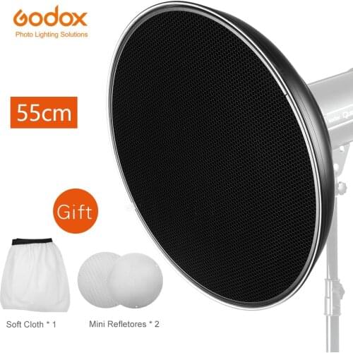55cm 22" Bowens Mount Studio Silver Waved Beauty Dish+Honeycomb Grid with Soft Cloth for Studio Flash DE300 DE400 SK400 QT600