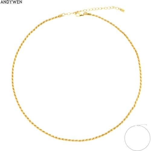ANDYWEN New 925 Sterling Silver Gold Twist Chain Choker Long Chain Necklace 2020 Rock Punk Crystal Luxury Fashion Jewelry