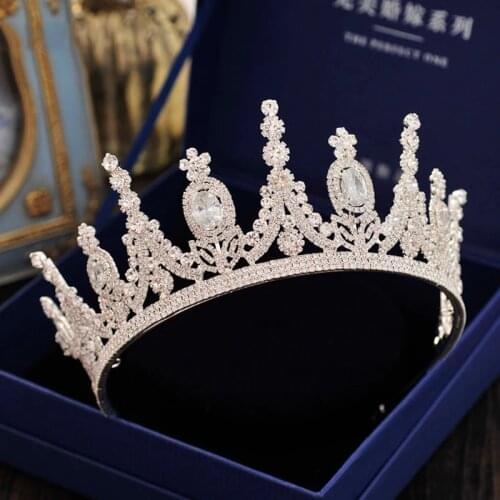 Shiny European Bridal CZ Crystal Crowns Wedding Princess Zircon Tiara Headpiece Engagement Diadem Hair Jewelry Accessories