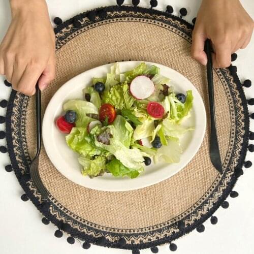 Bohemian Woven Cotton Placemat Exquisite Embroidery Table Mat Round Food Pad Dining Tableware Coaster Kitchen Decoration 2021