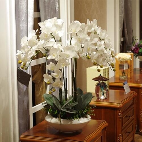 Big Artificial Butterfly Orchid Flower Arrangement Bonsai Flower PU Real Touch Hand Feeling Luxious Fake Flower Bouquet no vase