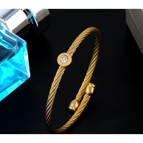Simple 3 Colors Stainless Steel Cuff Sporty Chain Link Bracelets Classic Open Men Women Charm Crystal Bracelets