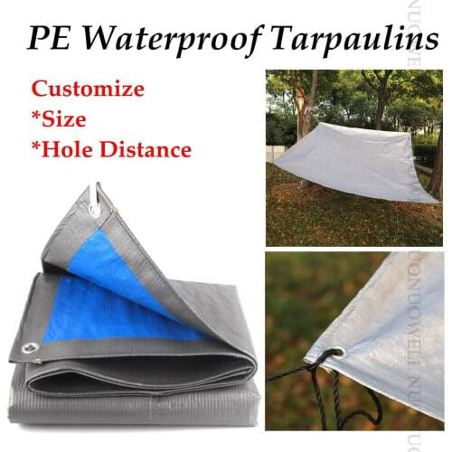 Customize Size 0.23mm PE Tarpaulin Rainproof Cloth Sunshade Tarp Waterproof Camping Lightweight Tarp UlV-Proof Sliver Layer