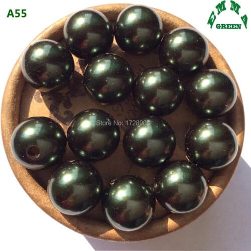 Pearl Bead Imitation Pearls Faux Dark Green Pearl Bead 10mm Bulk A55 Round Acrylic Chunky Loose Beads for Jewelry Making