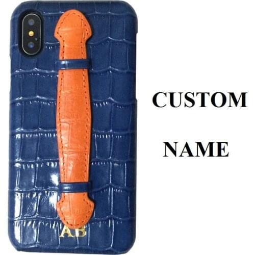 CUSTOM NAME Initials Letter Genuiune Leather Strap Case For iPhone X XS Max XR SE2 SE 2020 7 8 Plus Luxury Croco Phone Cover