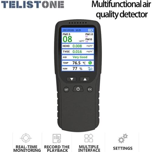 DM106A Air Quality Monitor PM2.5 PM1.0 PM10 TVOC Formaldehyde HCHO Monitor Tracks Temperature Humidity Household Gas Tester