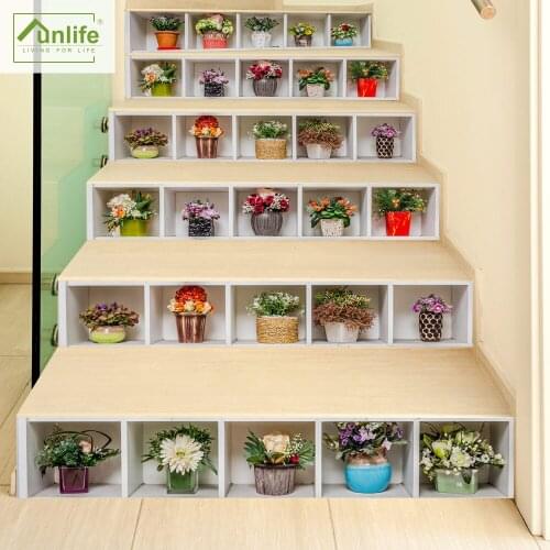 Funlife®18*100cm*6pcs Flower Collection Stair Sticker Waterproof PVC Self-adhesive for Stairway Bathroom Kitchen Home Decor