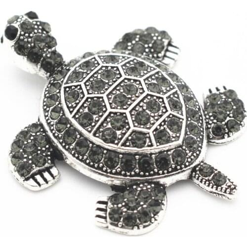 Hot Sale 5pcs/lot Metal Turtle Hanging Charms Full Gray Rhinestone Dangle Charm Fit DIY Women Key Chains Necklace Jewelry