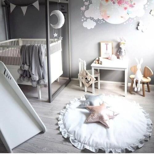 Nordic Style Newborn Baby Padded Cotton Play Mats Soft Infant Crawling Game Rugs Round Play Carpet For Kids Baby Bedroom Decor