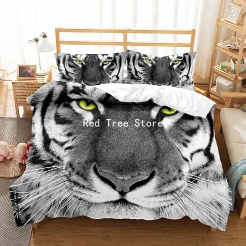 3D White Tiger Face Bedding Set Designer Animal Duvet Cover Sets Pillow Case King Queen Single Double Size Custom Bed Linen