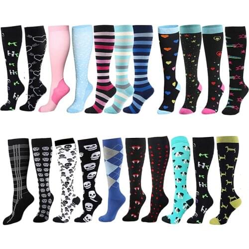 HUAYASX Compression Stockings Lattice Dog Stripe Star Colorful Women Men Sport Star Compress Socks Sports Nylon Unisex Pressure