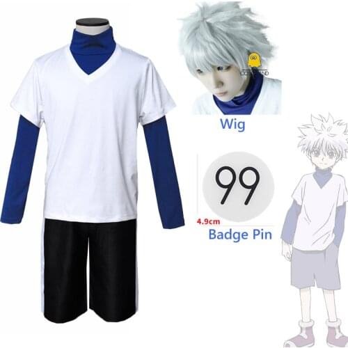 Hunter x Hunter Killua Zoldyck Cosplay Costume Wig Halloween Christmas Party Cosplay Suit Shirt White Short Wig for Men Women