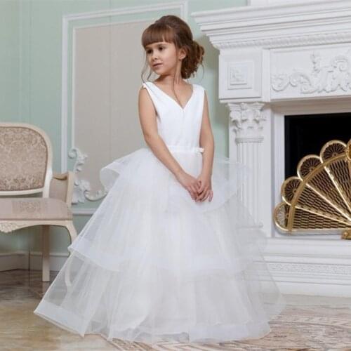 Lace Flower Girl Dresses V Neck Organza Holy First Communion Dress Girls Children Dress for Wedding Birthday Party