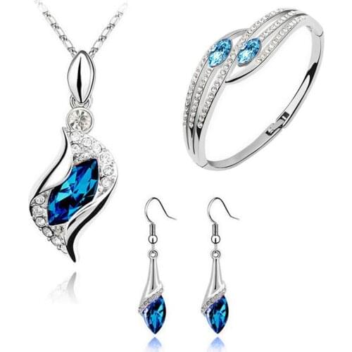 Fashion Style Jewelry Set Crystal Chic Eyes Drop Earrings Necklace Bracelet Diy Pendientes Boucle Oreille Femme Серьги 2021тренд