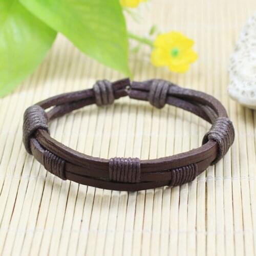 Men Bracelets 6 pcs/set Wristband Fashion Rope Wrap Cuff Bangle Brown Leather Bracelets Women Jewelry Accessories -J128