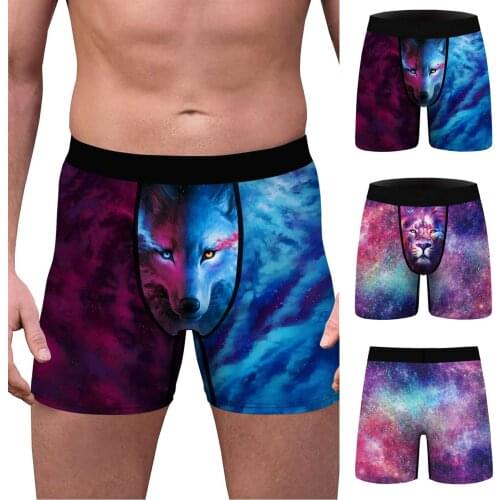 Mens Underwear Boxers Male Panties Breathable Casual Wolf Print Slim Breathable Sports Underpants Long Flat Shorts Pants 2021