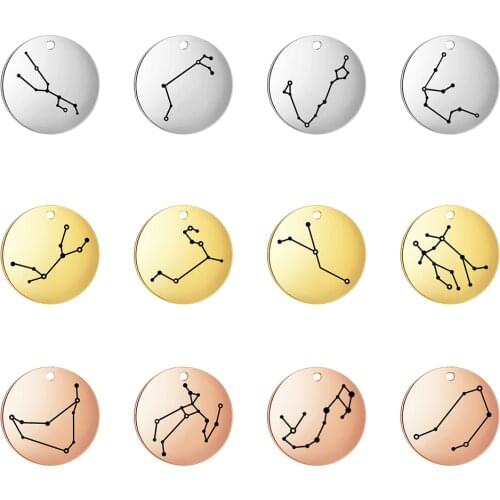 Stainless Steel Zodiac Charms for Jewelry Making Constellation DIY Pendants for Necklace Bracelet Keychain Earring Wholesale