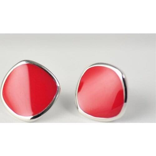 New Simple Square Red Epoxy 925 Sterling Silver Jewelry Surface Bevel Beautiful Women Fashion Stud Earrings SE572