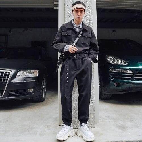 New Multi Pockets Cargo Jumpsuit Mens Long-sleeved Fashion Working Tooling Overalls Male Spring Autumn Loose Casual Uniform