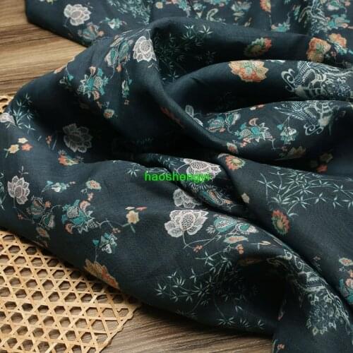 Original pure ramie printed fabric designer style summer clothing fabric