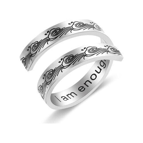 I AM Enough Ring Silver Stainless Steel Ring Jewelry Spiral Wrap Twist Adjustable Ring Inspiration Jewelry Gift anillos mujer