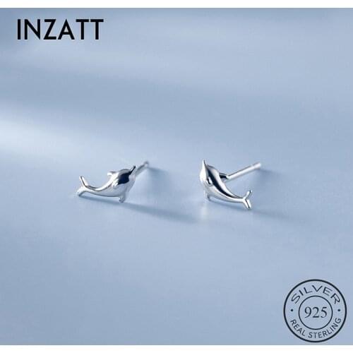 INZATT Real 925 Sterling Silver Animal Dolphin Stud Earrings For Fashion Women Minimalist Fine Jewelry Punk Accessories