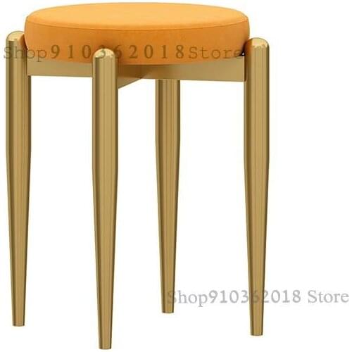 Net Celebrity Small Round Stool Ins Fabric Bench Iron Fashion Simple And Creative Shoe Changing Stool Makeup Stool Soft Cushion