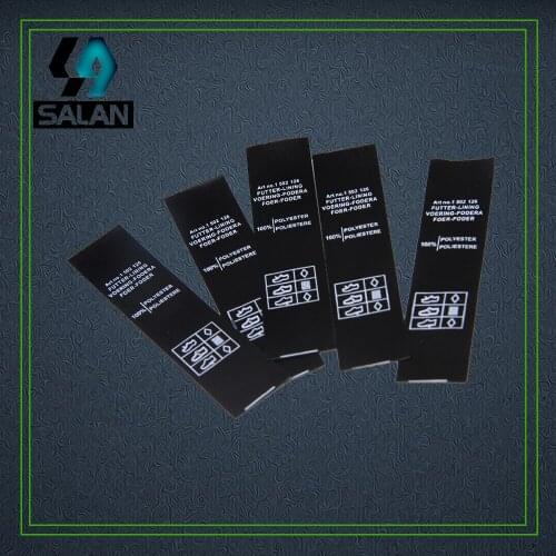 Custom Silkscreen printed satin wash label logo never fade color fabric care label fabric sewing tag