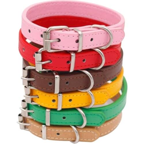 PU Leather Pure Color Neckband Outdoor Walking Traction Neckband Small Medium Sized Large Dog Collar Cat Necklace Pet Products