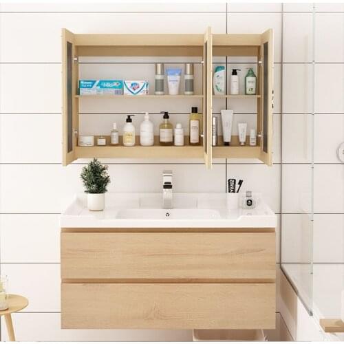 Bathroom Storage Mirror Cabinet Combination Washstand Bathroom Furniture Small Apartment Toilet Ceramic Integrated Basin