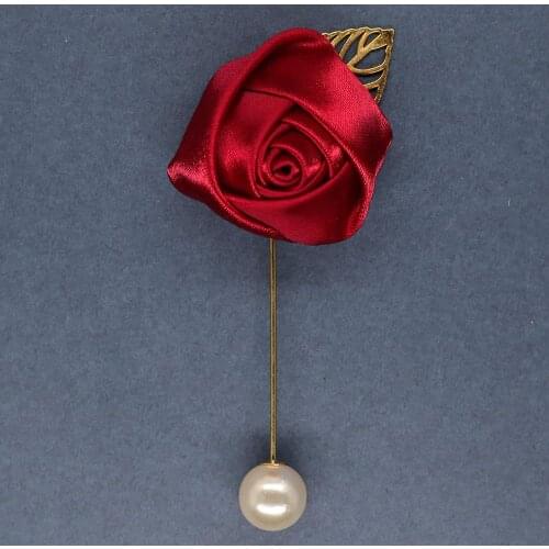 Wedding Boutonnieres Rose Flower For Best Man Brooch Groom Gold Leaf Buttonhole Groomsmen Silk Rose Brooch Party Corsage XH1379P