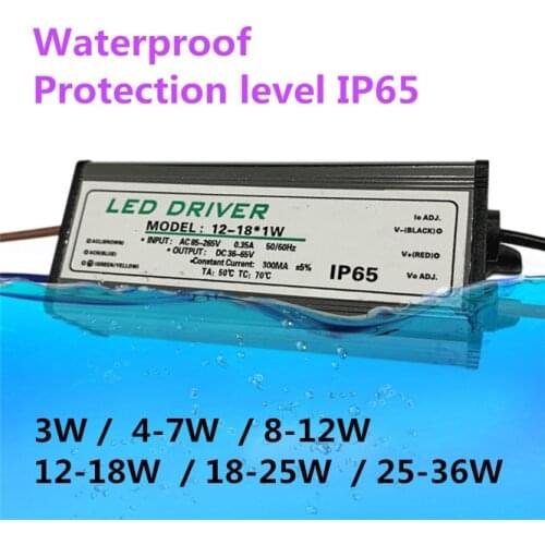 LED Drive 3W 4-7W 8-12W 12-18W 18-25W 25-36W LED Driver Adapter Transformer AC85V-265V to DC 3-12V Switch Power Supply IP65